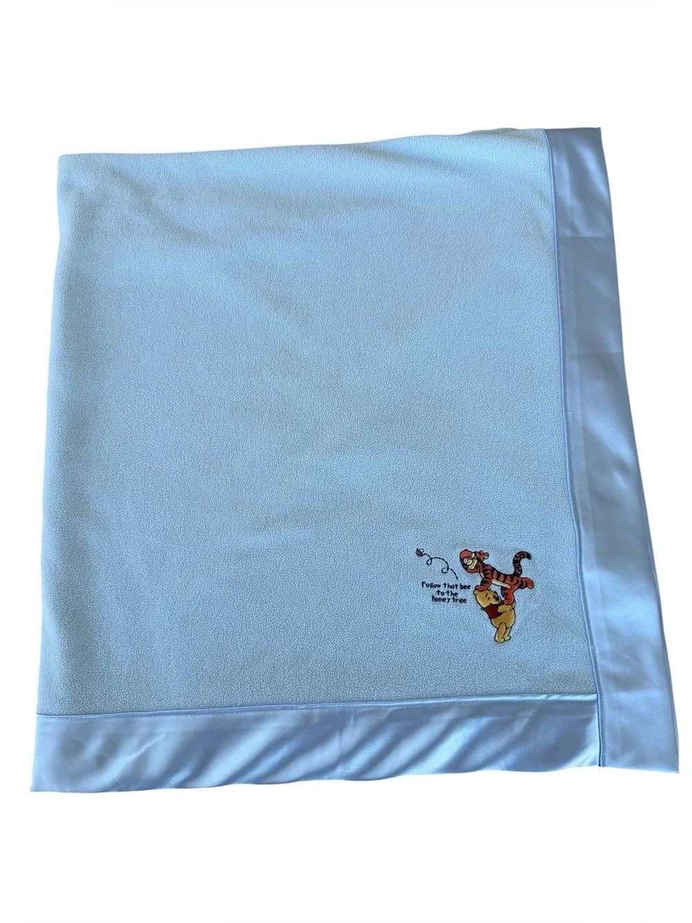 Y2K Disney Blue Satin Trim Lovey Security Baby Blanket Pooh Tigger 32x35 GUC